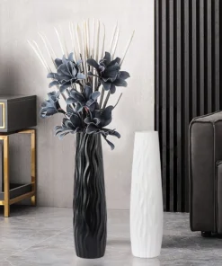 2 Pieces 570mm Resin Tall Floor Vase Modern Home Decor Art Living Room in Black & White